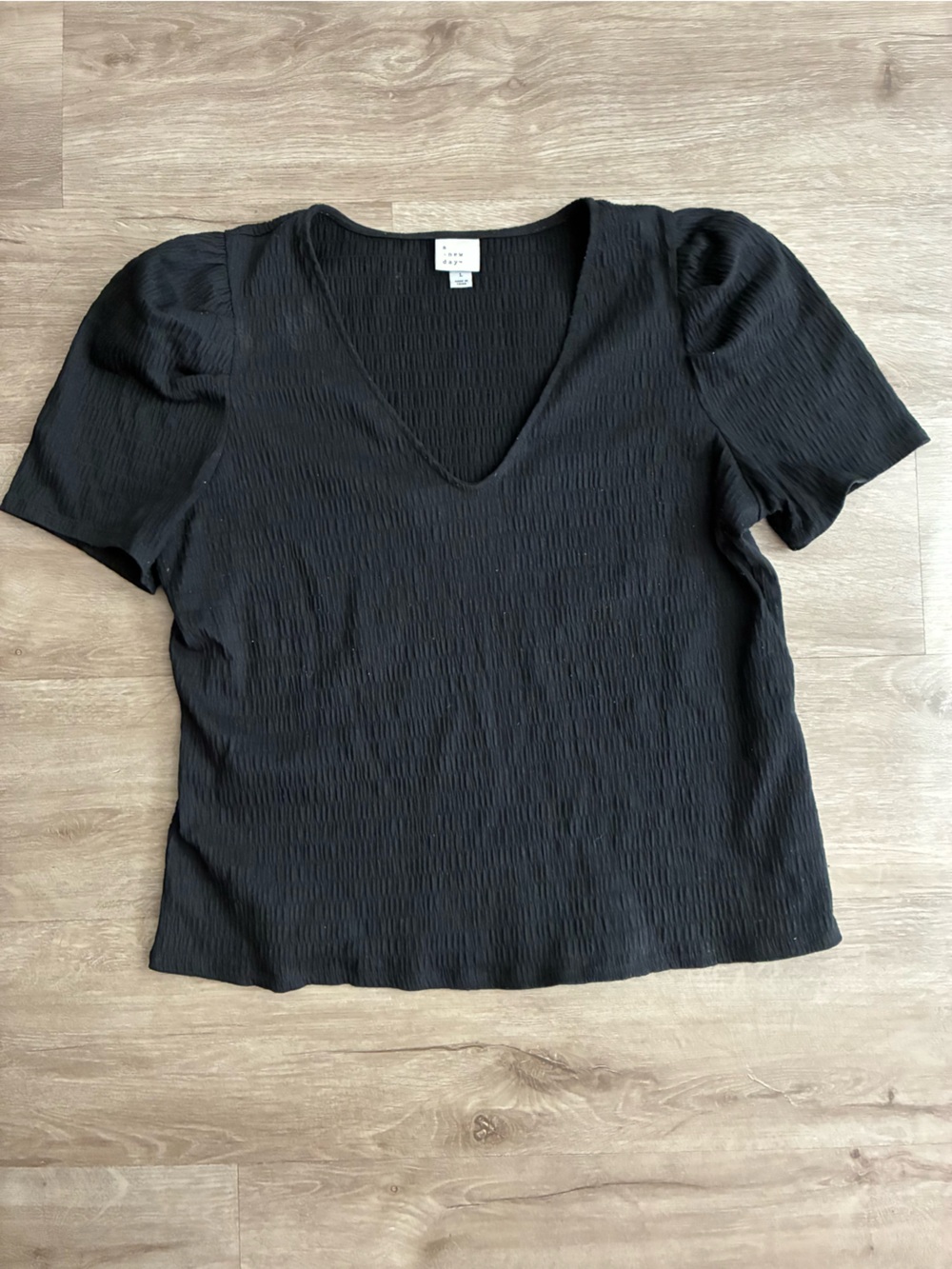 a new day Black Ribbed V-Neck Short Sleeve Top